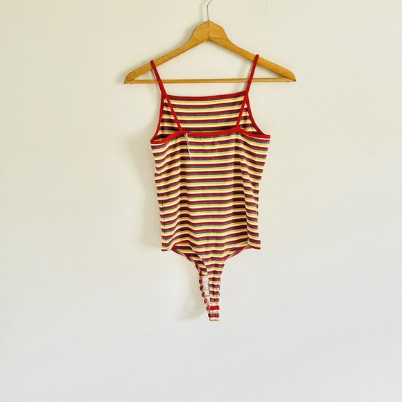 Madewell Ribbed Spaghetti-Strap Thong Bodysuit in Rainbow Stripe Medium - Picture 5 of 7
